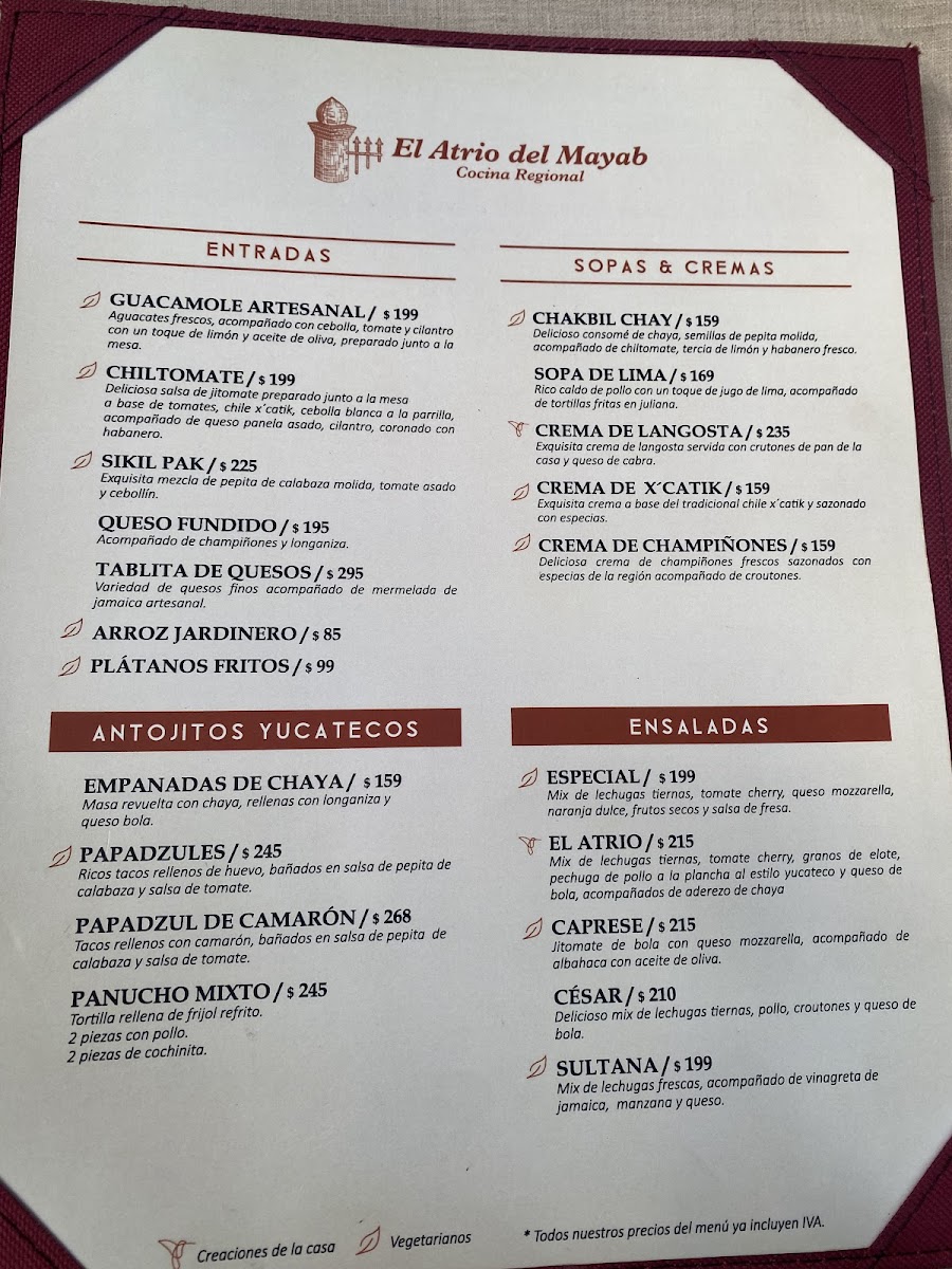 Restaurante El Atrio del Mayab Menu - Image 1